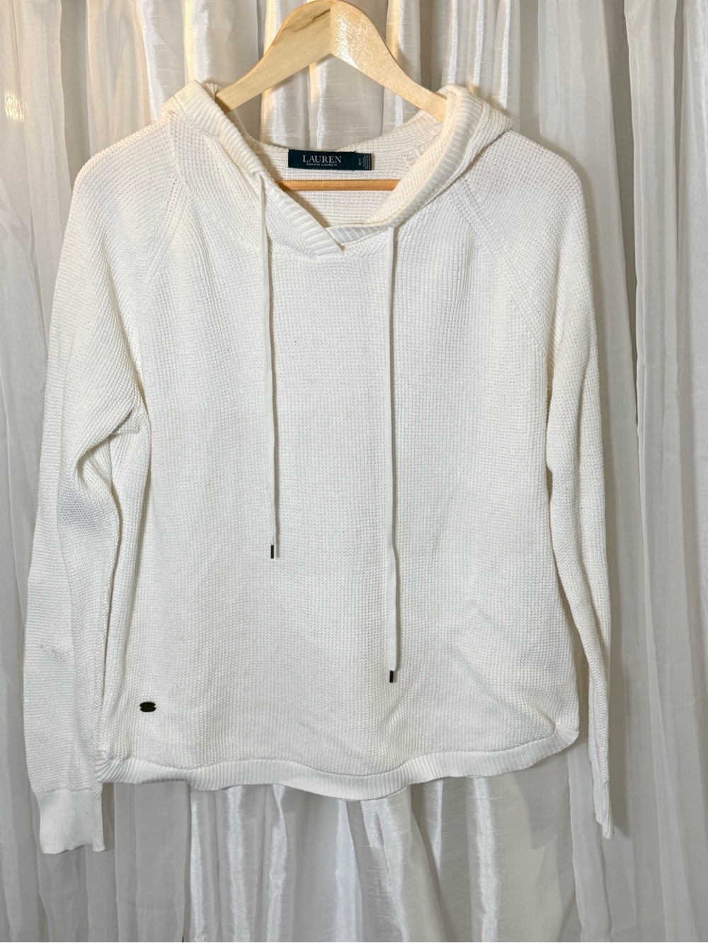 Lauren Ralph Lauren Cream Waffle-Knit Hooded Pullover